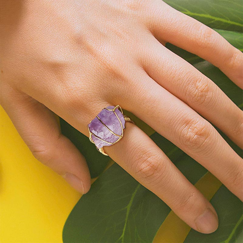 Natural Crystal Gemstone Amethyst Adjustable Ring