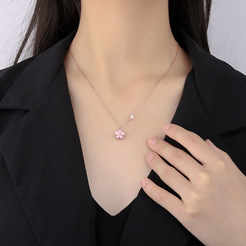 925 Sterling Silver Cherry Blossom Flower Rotatable Protection Necklace Pendant