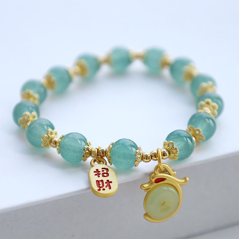 Year of the Dragon Red Agate Green Aventurine Peace Buckle Fu Character Lucky Fortune Bracelet