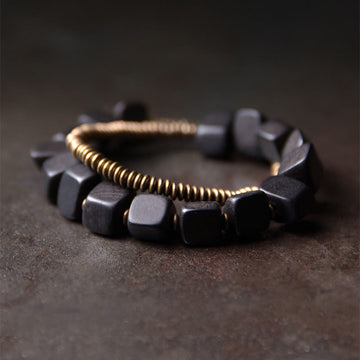 Tibetan Peace Double Wrap Bracelet: Ebony Wood, Copper & Brass