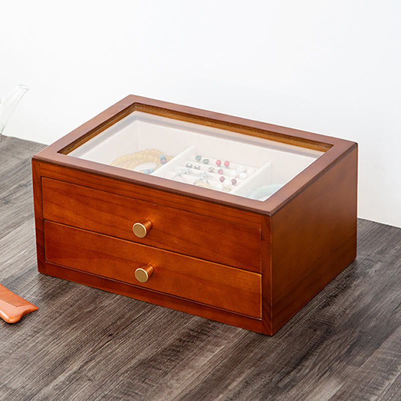 Retro Handcrafted Solid Wood Multi-Layer Jewelry Storage Box with Drawer