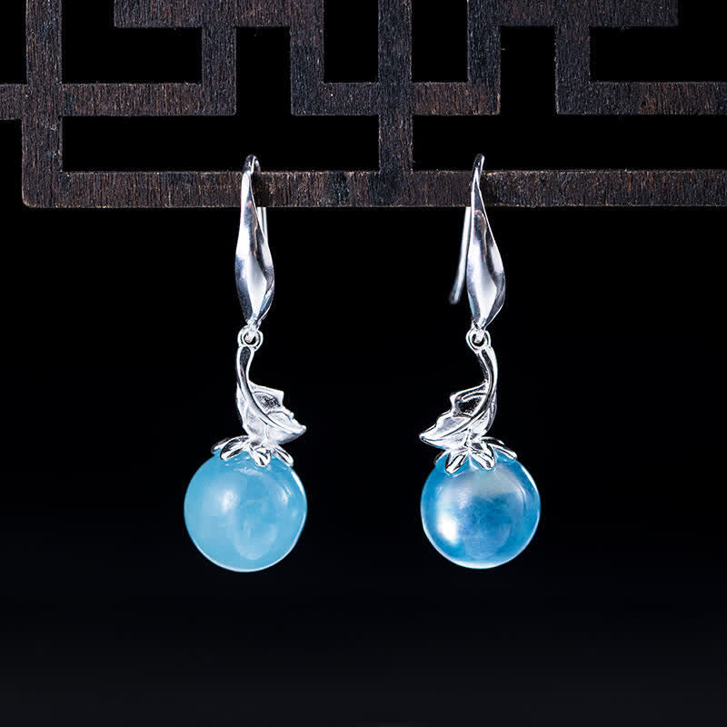 925 Sterling Silver Natural Aquamarine Leaf Flower Peace Earrings Necklace
