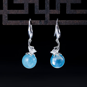 925 Sterling Silver Natural Aquamarine Leaf Flower Peace Earrings Necklace