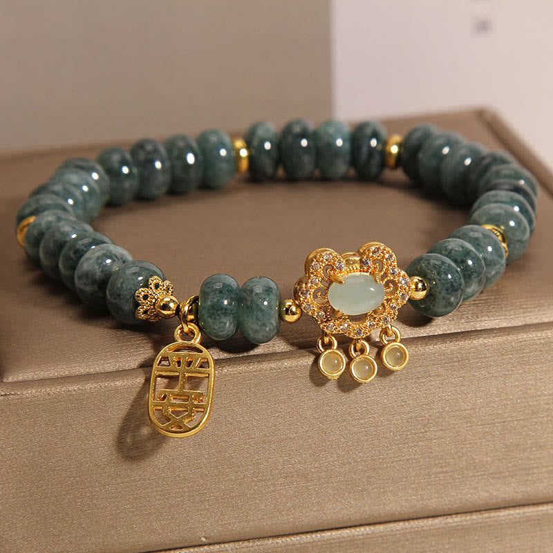 Natural Jade Chinese Lock Charm Peace Luck Abundance Bracelet