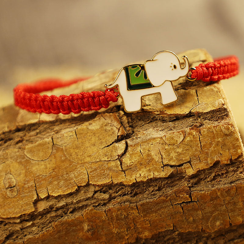 Handmade Gold Plated 925 Sterling Silver Elephant Red String Adjustable Bracelet
