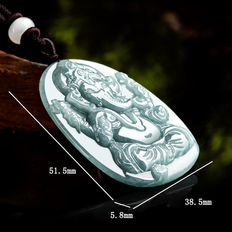 Natural Jade Ganesh Ganpati Elephant Protection Amulet Necklace Pendant