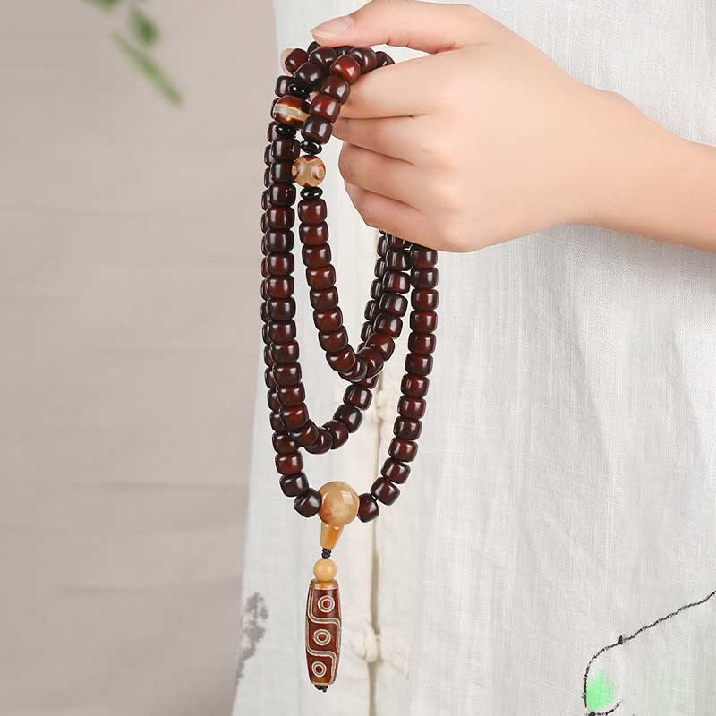 108 Mala Beads Three-eyed Dzi Bead Nine-eye Dzi Bead Jade Luck Bracelet