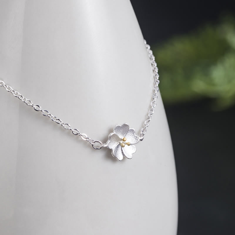 925 Sterling Silver Cherry Blossom Blessing Chain Bracelet