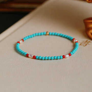 Turquoise Red Agate Pearl Small Beaded Protection Bracelet