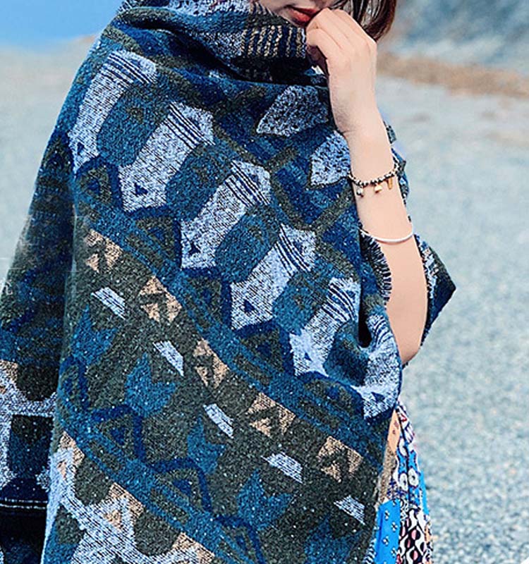 Tibetan Shawl Classic Geometry Pattern Winter Cozy Travel Scarf Wrap