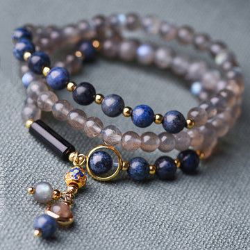 Serenity Beaded Moonstone and Lazurite Multi-Wrap Energy Bracelet