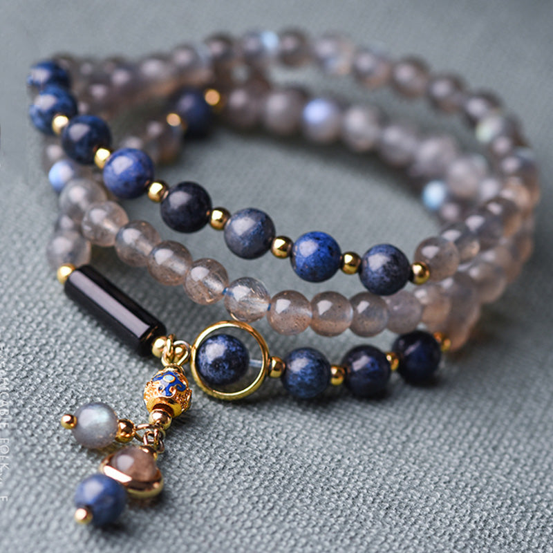 Serenity Beaded Moonstone and Lazurite Multi-Wrap Energy Bracelet