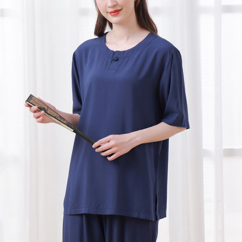2Pcs Half Sleeve T-Shirt Pants Meditation Zen Tai Chi Cotton Linen Clothing Unisex Set