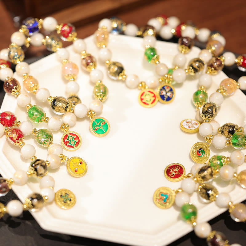 Tibetan Five God Of Wealth Fortune Liuli Glass Bead Incense Ash Porcelain Bead Charm Bracelet