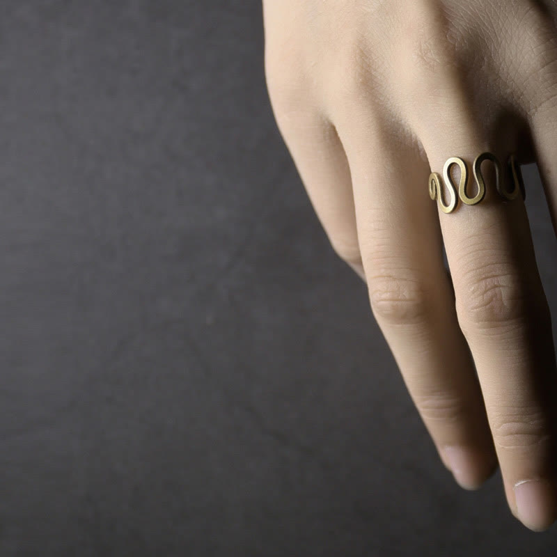 Simple Curved Brass Design Copper Luck Wealth Adjustable Ring