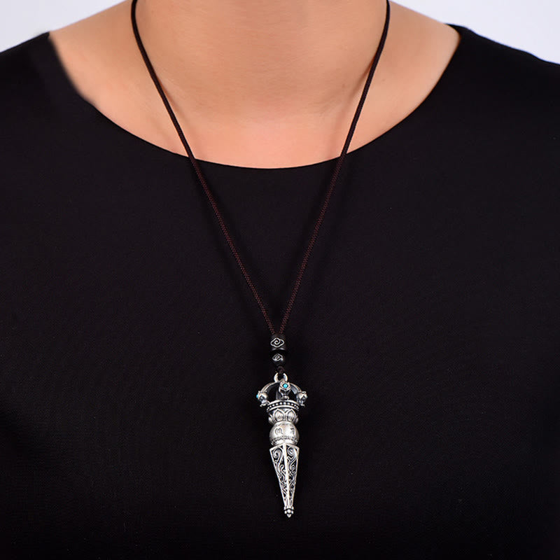 Tibetan Om Mani Padme Hum Dorje Vajra Design Wisdom Rotatable Necklace Pendant