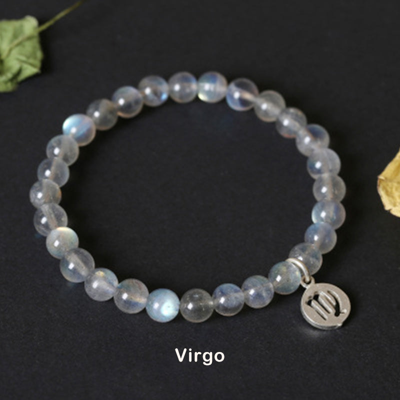 Celestial Moonstone Beaded Bracelet with 12 Zodiac Constellations