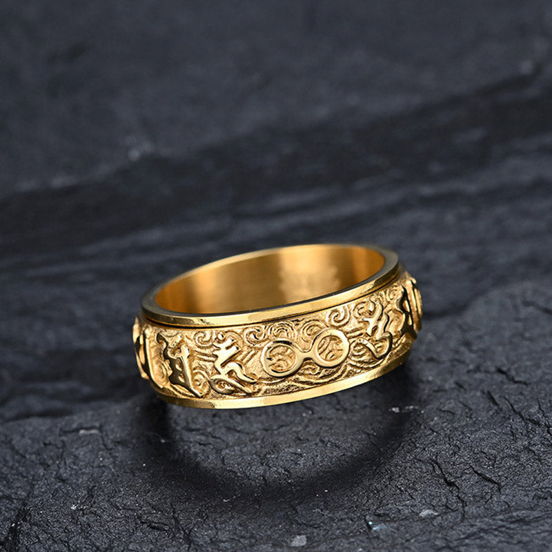 Six True Words Om Mani Padme Hum Titanium Steel Mantra Ring