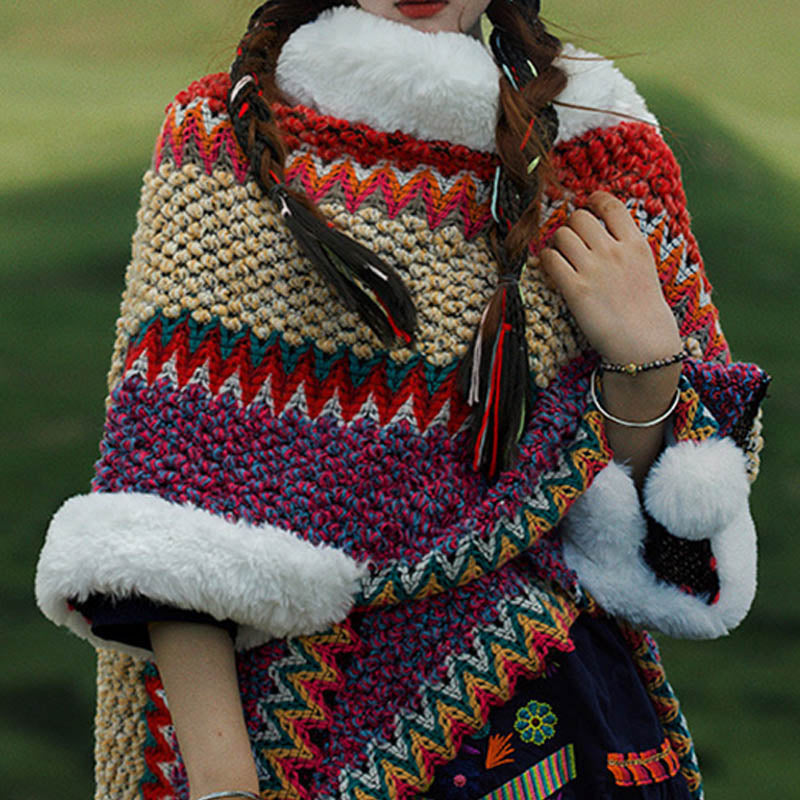 Tactile Striped Knitted Travel Meditation Tibetan Shawl