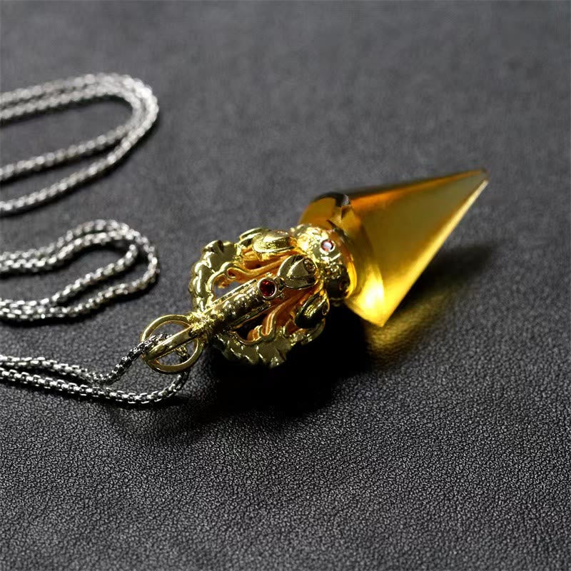 Tibetan Dorje Vajra 4 Prong Lotus Liuli Crystal Strength Necklace Pendant