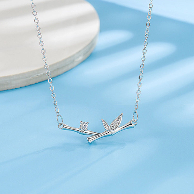 Bamboo Leaf Design Copper Zircon Wealth Necklace Pendant