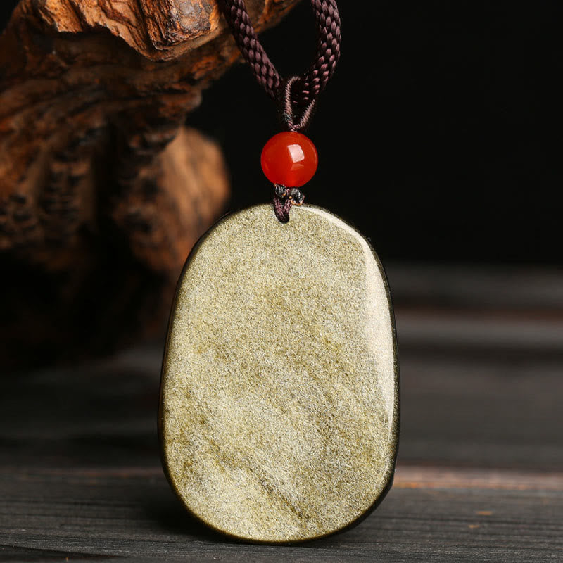 Gold Sheen Obsidian Dragon Pattern Success Necklace Pendant