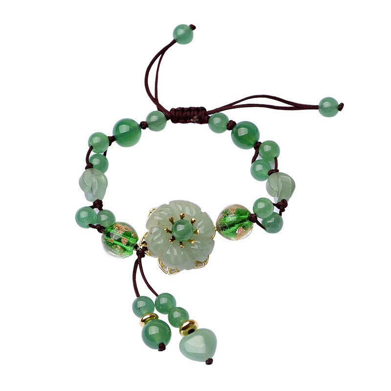 Natural Cyan Jade, Green Aventurine & Agate Dangling Flower Beaded Bracelet