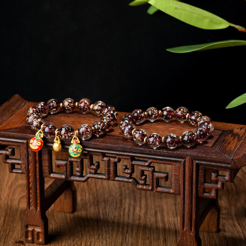 Handmade Luminous Liuli Glass Pixiu Gold Swallowing Beast Success Bracelet