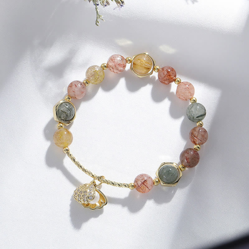 Natural Colorful Rutilated Quartz Shell Protection Bead Bracelet