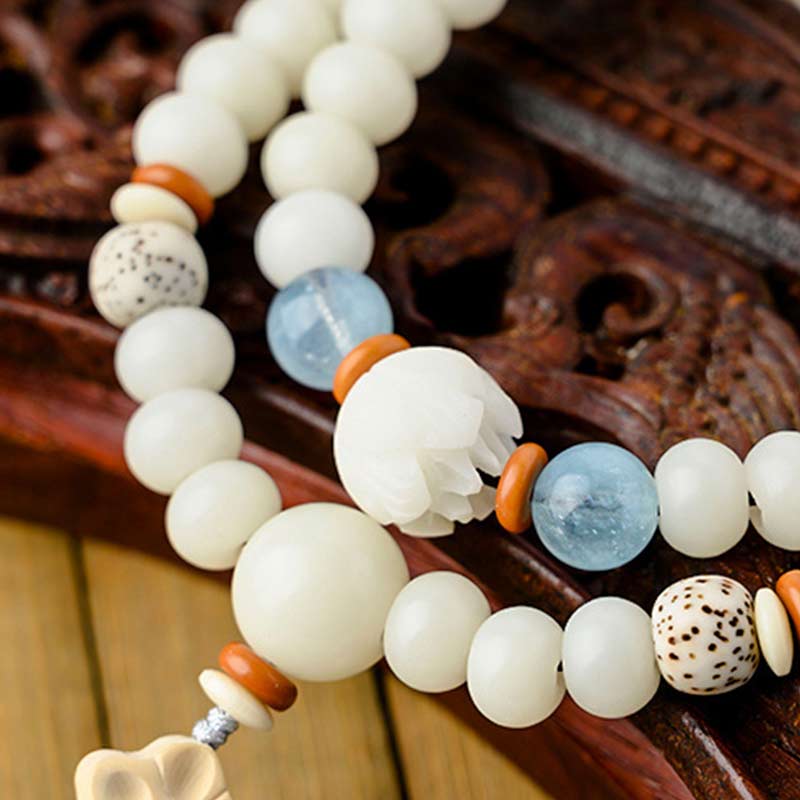 Tibetan White Jade Bodhi Lotus Blessing Bracelet
