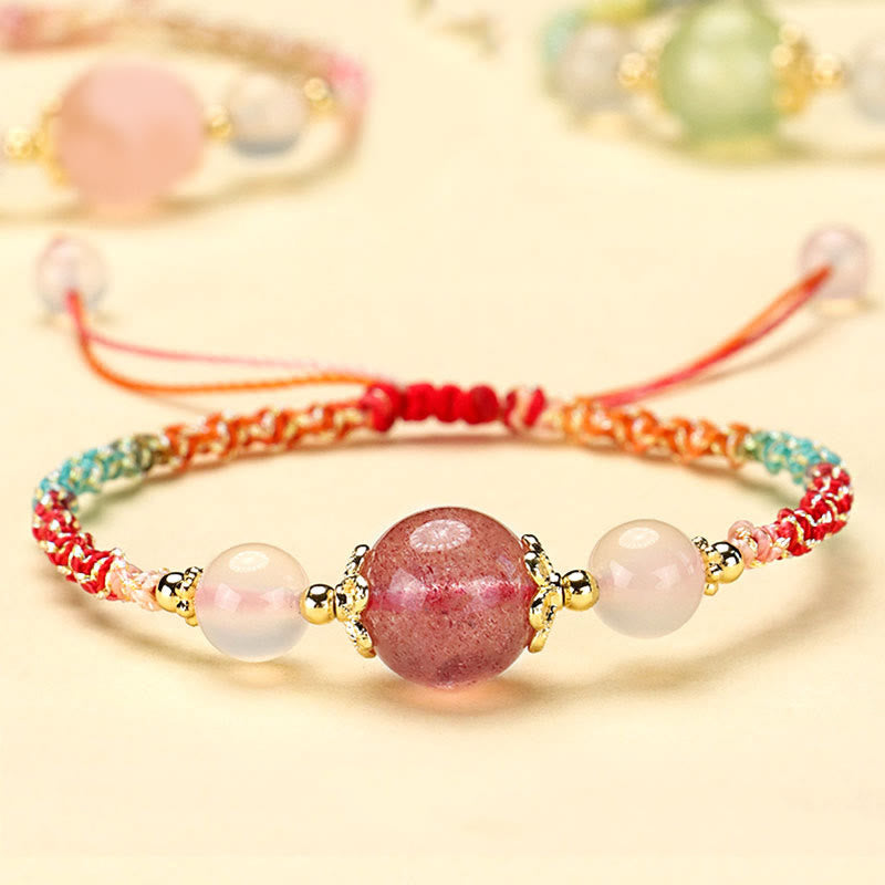 Hand-Woven White Agate & Copper Multi-Gemstone Beaded Rope Bracelet