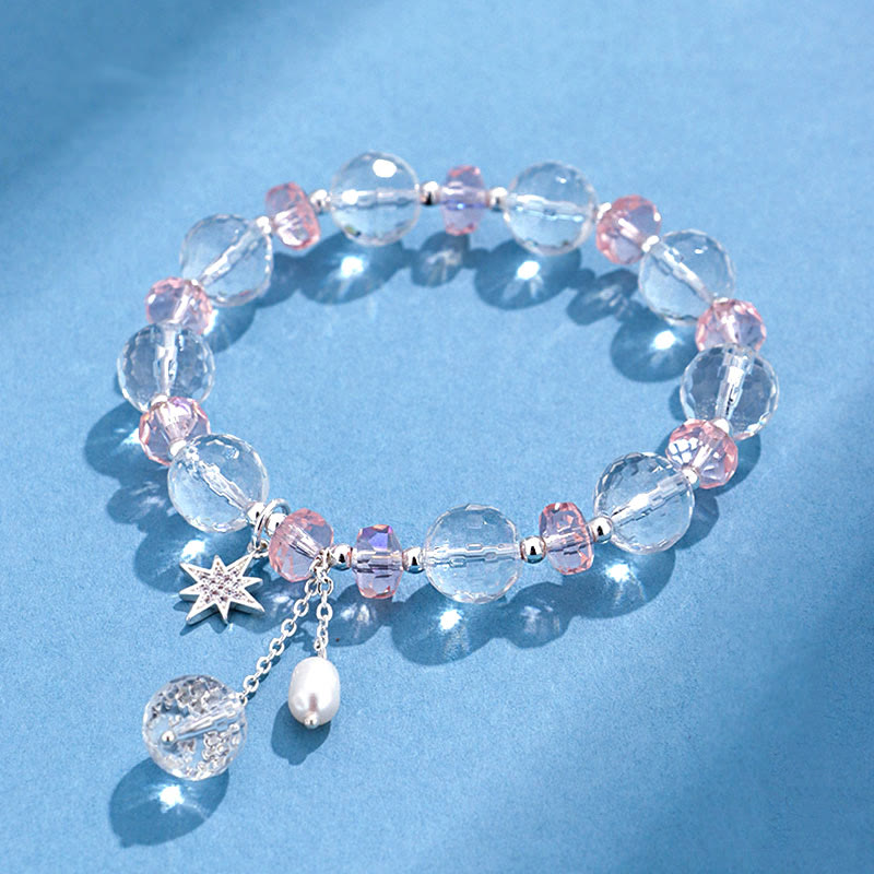 White Crystal Pink Crystal Protection Star Charm Bracelet