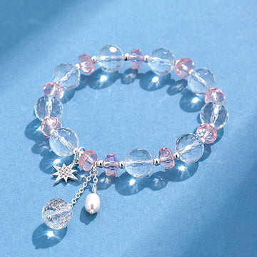 White Crystal Pink Crystal Protection Star Charm Bracelet
