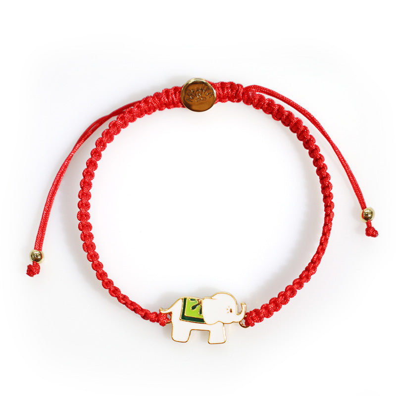 Handmade Gold Plated 925 Sterling Silver Elephant Red String Adjustable Bracelet