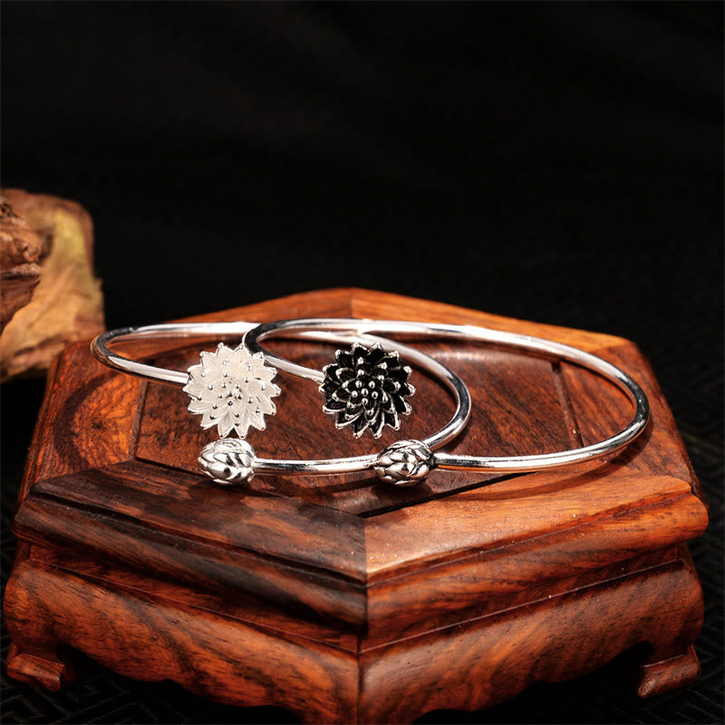 Retro Lotus White Copper Enlightenment Bracelet Bangle
