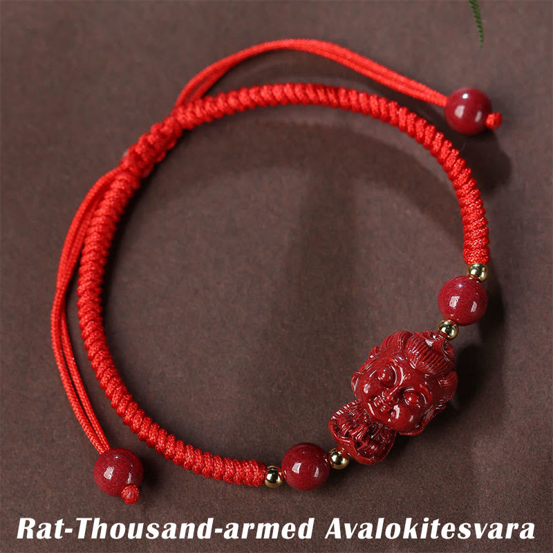 Handcrafted Cinnabar Zodiac Guardian Buddha Red String Adjustable Bracelet