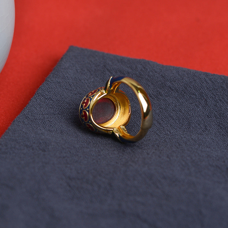 Adjustable 925 Sterling Silver Ruby Ring with Floral & Leaf Motifs