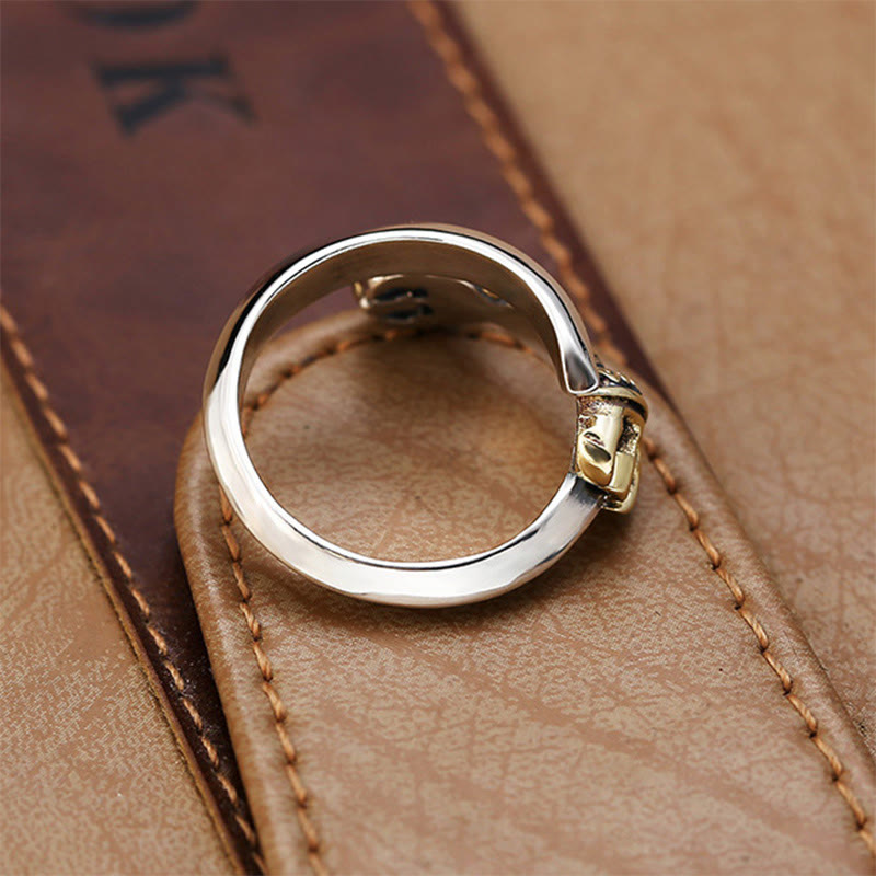 Tibetan Vajra Engraved Sterling Silver and Copper Adjustable Ring