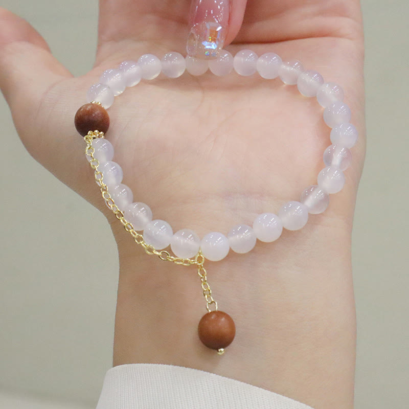 Sandalwood Cat's Eye Fu Character Charm Protection Bracelet