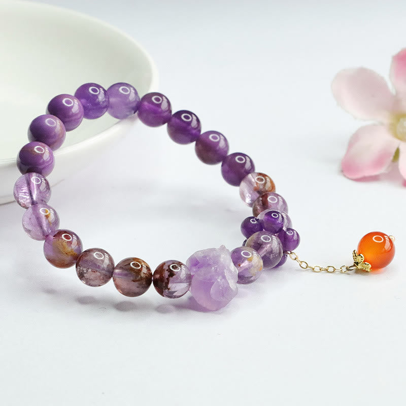 Natural Amethyst Purple Phantom Gemstone Spiritual Awareness Bracelet
