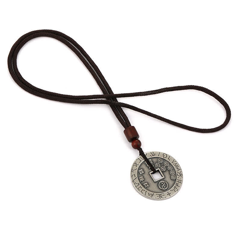Handmade Sterling Silver & Copper Bagua Yin Yang Chinese Coin Pendant Necklace
