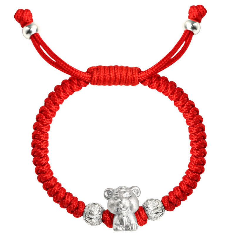 Handcrafted 999 Sterling Silver Chinese Zodiac Vajra Knot Red String Kids Bracelet