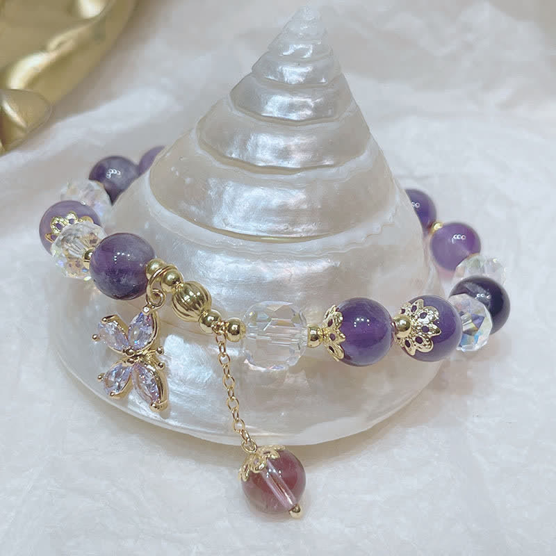 Natural Amethyst Crystal Spiritual Butterfly Charm Bracelet