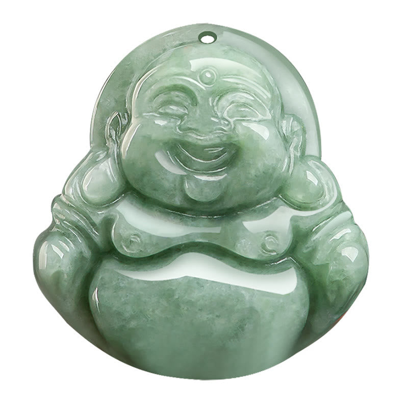 Natural Green Jade Laughing Buddha Luck Abundance Necklace Pendant