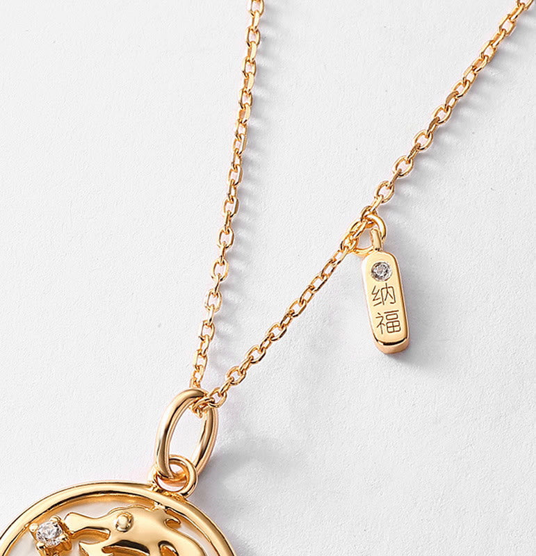 ❗❗❗A Flash Sale- 925 Sterling Silver Tridacna Stone Year of the Dragon Fu Character Luck Strength Necklace Pendant