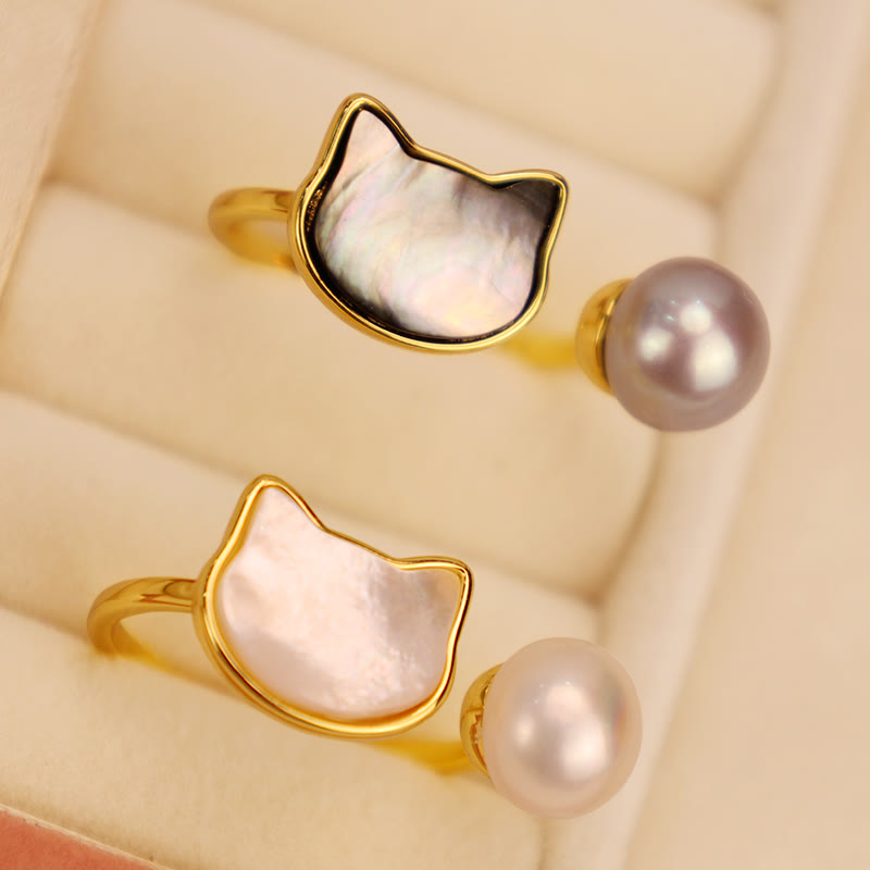 Natural Pearl Copper Cat Healing Necklace Pendant Earrings