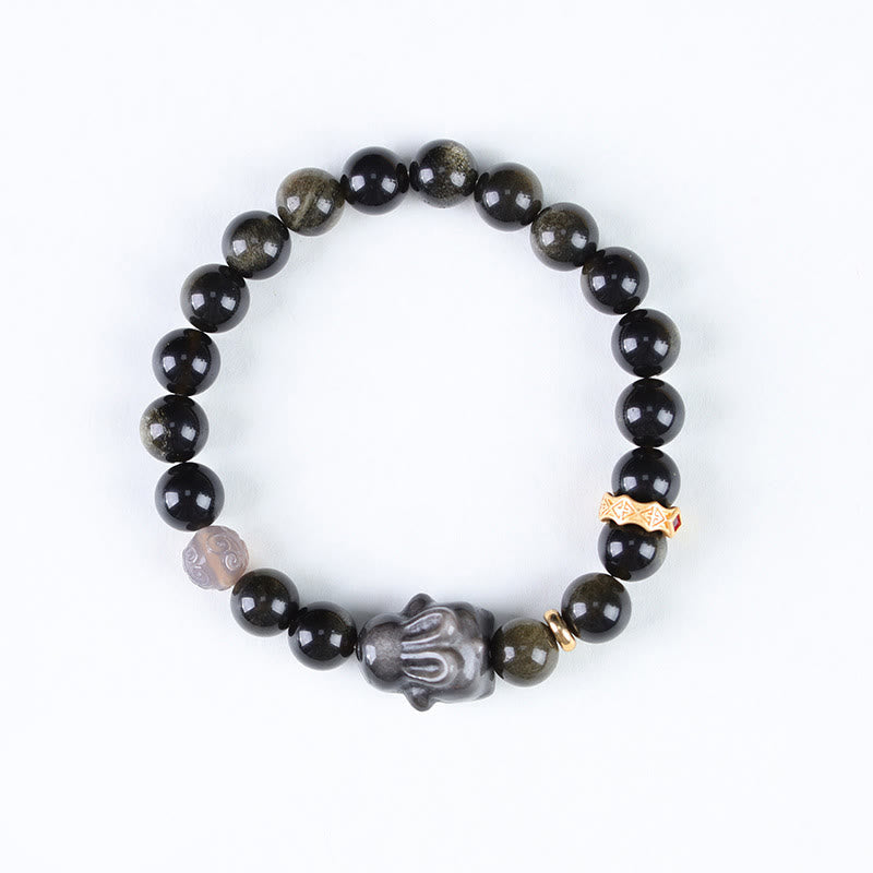 Gold Sheen Obsidian Black Obsidian Silver Sheen Obsidian Cute Rabbit Protection Bracelet
