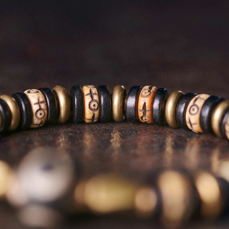 Ebony Wood & Dzi Bead Bracelet with Copper Accents for Grounding Strength