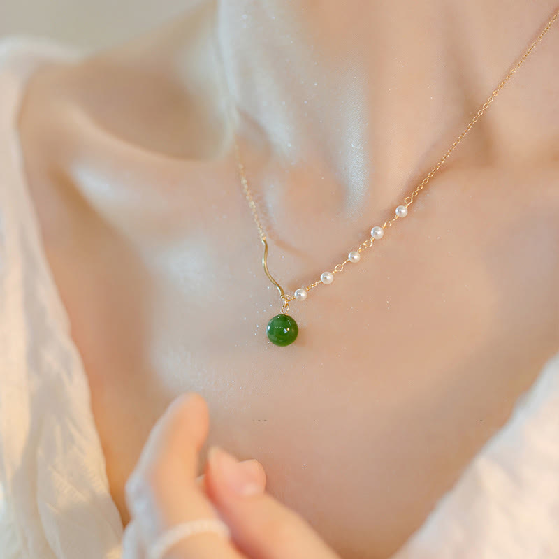Natural Hetian Jade Pearl Luck Bead Necklace Pendant