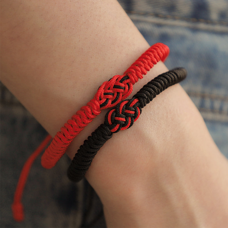 Handmade Tibetan Endless Knot Red String Bracelet Set for Couples, 2Pcs